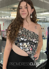 Doreen |Plus Size Black Prom Dress With Long Mermaid Sheath One Shoulder Cut Mirror Sequins - Black - PromDressClub